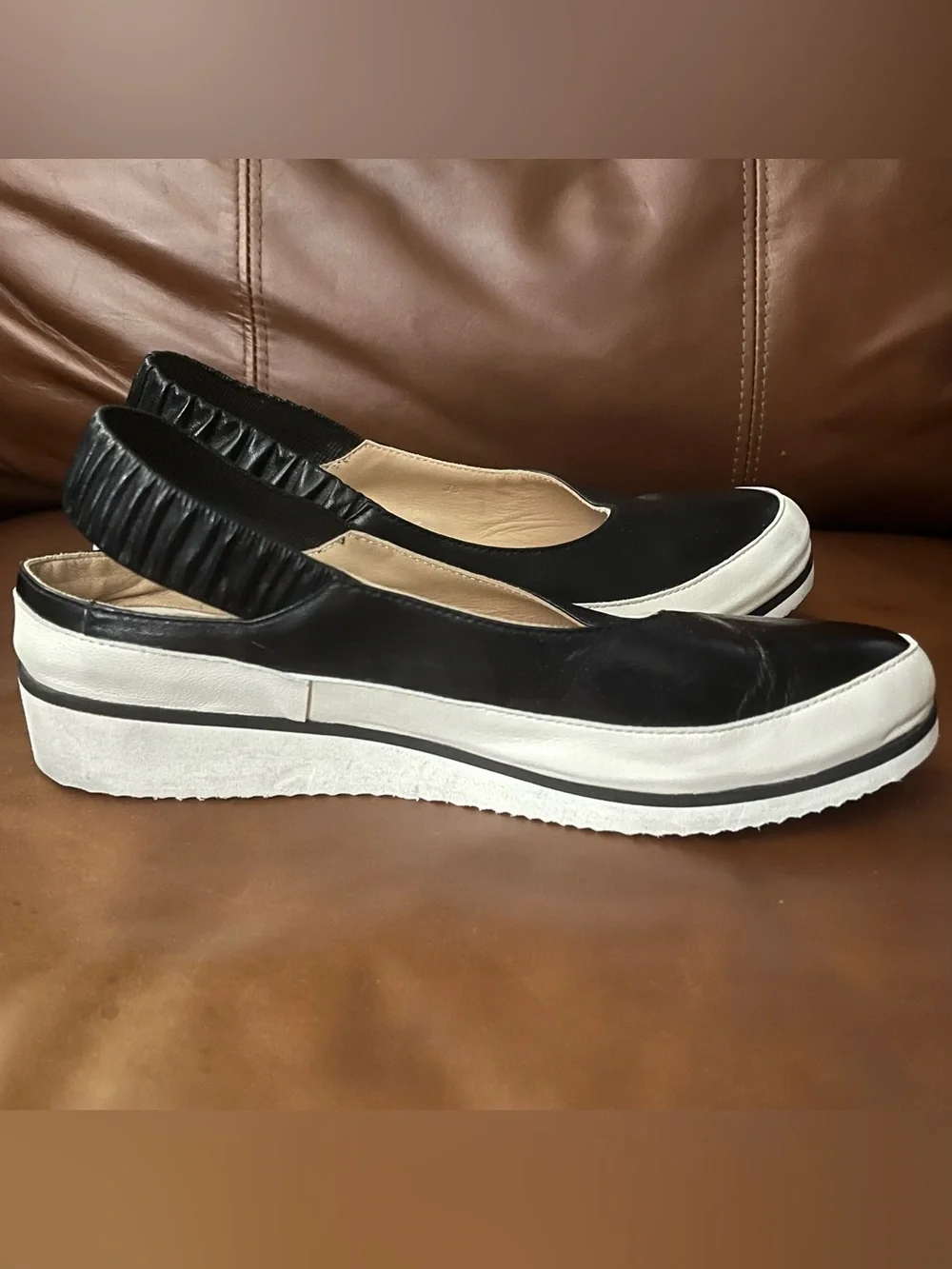 Ron White Black Leather Slingback Shoes EU 38 Made in Italy